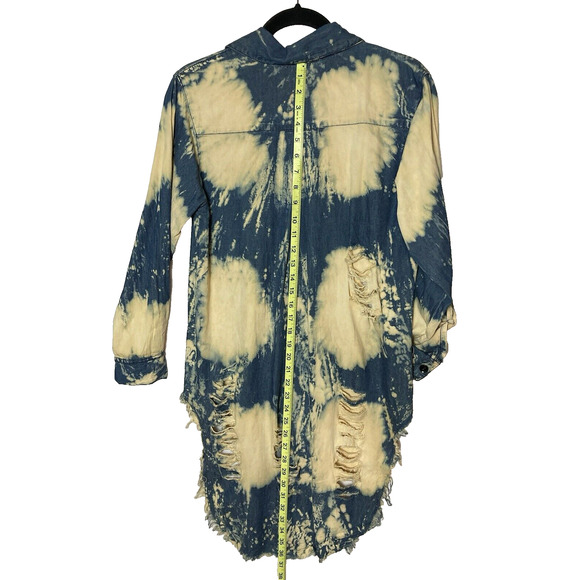 Thrill Jeans Women Shirt Medium Blue High Low Distressed Button Down pre owned - Picture 4 of 14